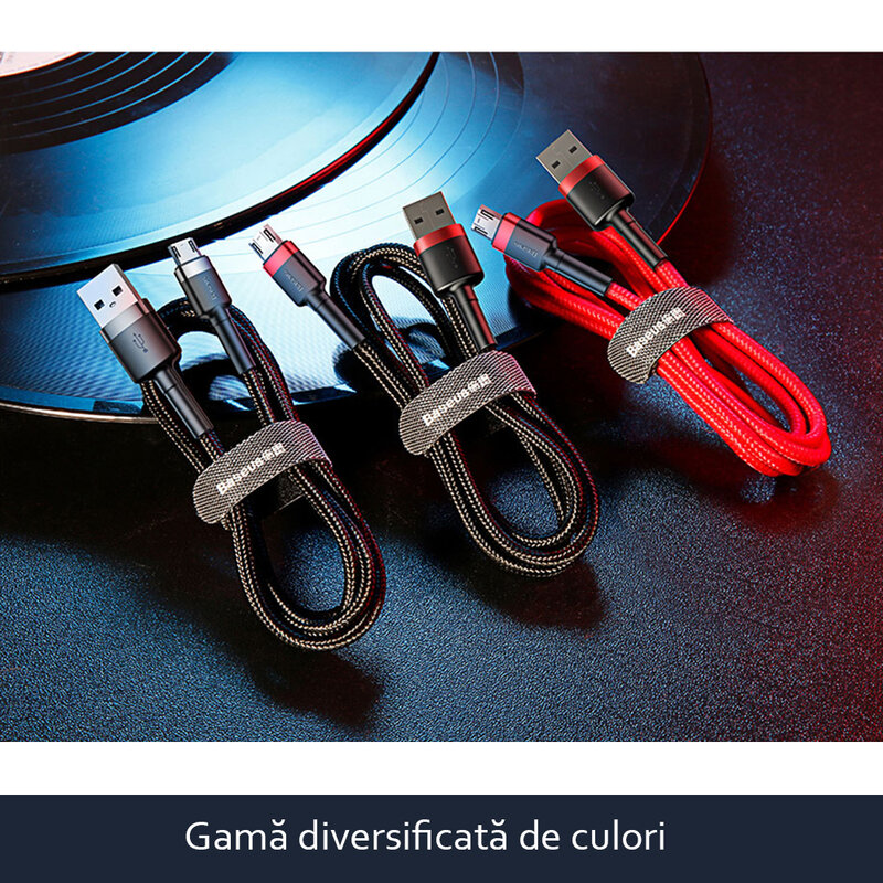Cablu de date Micro-USB Baseus Cafule 0.5M Lungime Cu Invelis Textil - Negru - Gri CAMKLF-AG1