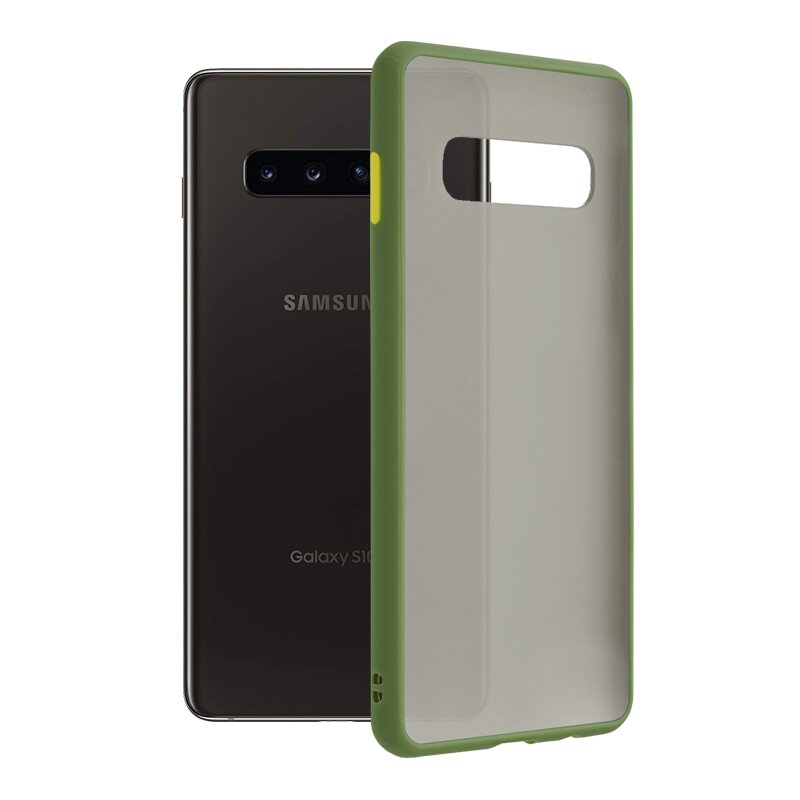 Husa Samsung Galaxy S10 Plus Mobster Chroma Cu Butoane Si Margini Colorate - Verde Deschis