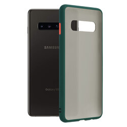 Husa Samsung Galaxy S10 Plus Mobster Chroma Cu Butoane Si Margini Colorate - Verde Inchis