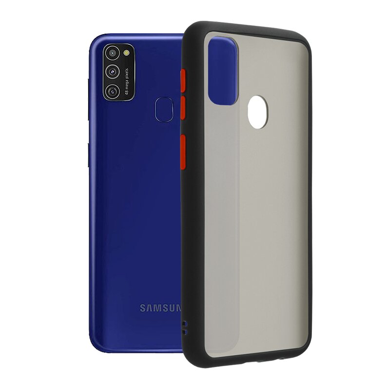 Husa Samsung Galaxy M21 Mobster Chroma Cu Butoane Si Margini Colorate - Negru