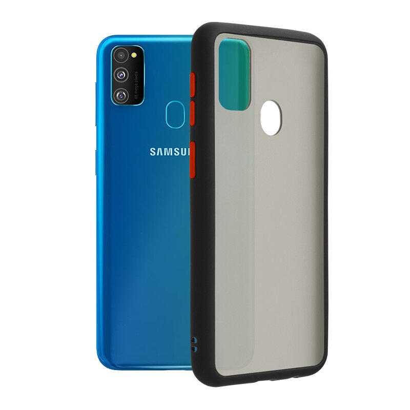 Husa Samsung Galaxy M30s Mobster Chroma Cu Butoane Si Margini Colorate - Negru