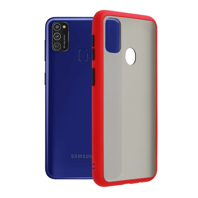 Husa Samsung Galaxy M21 Mobster Chroma Cu Butoane Si Margini Colorate - Rosu