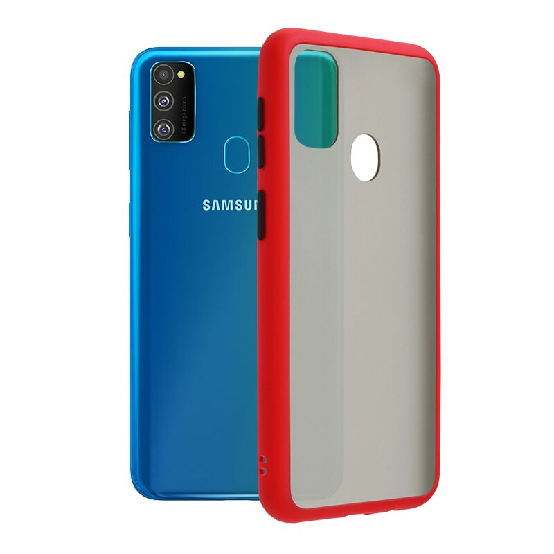 Husa Samsung Galaxy M30s Mobster Chroma Cu Butoane Si Margini Colorate - Rosu