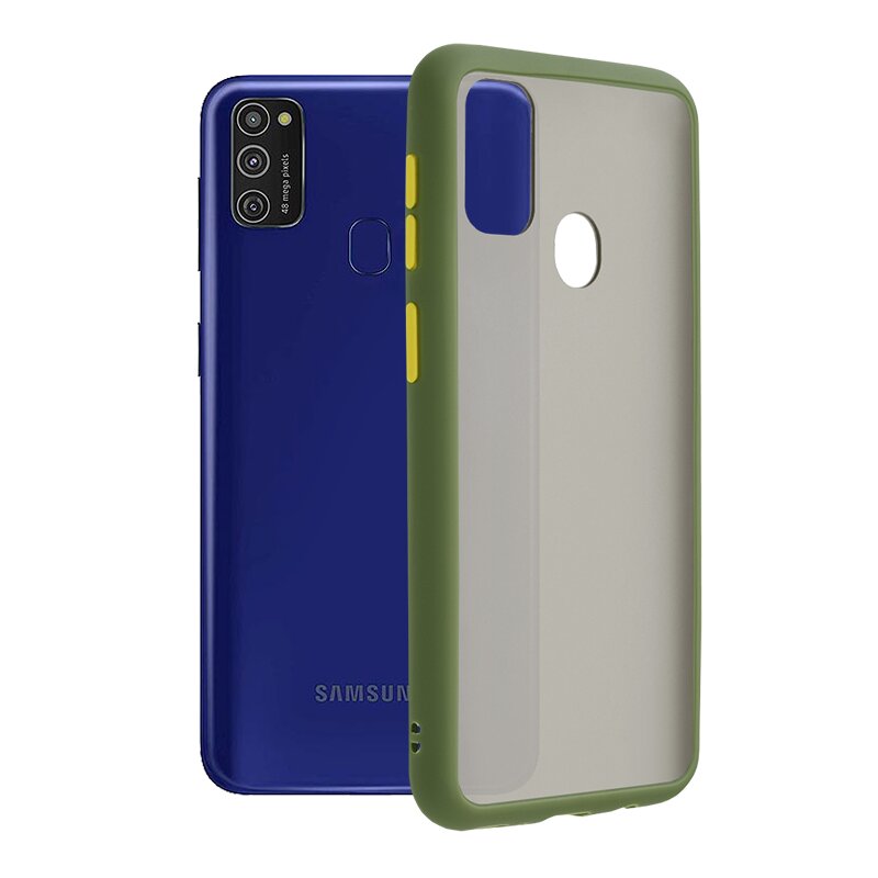 Husa Samsung Galaxy M21 Mobster Chroma Cu Butoane Si Margini Colorate - Verde Deschis