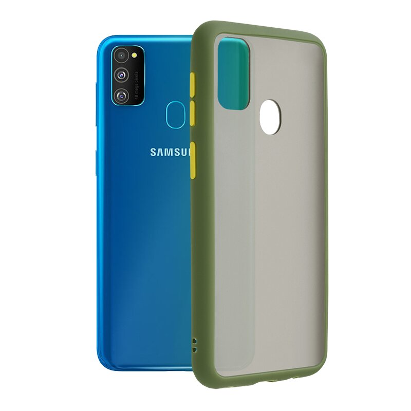 Husa Samsung Galaxy M30s Mobster Chroma Cu Butoane Si Margini Colorate - Verde Deschis
