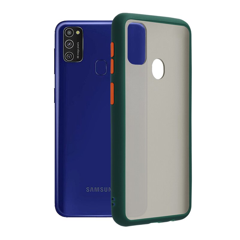 Husa Samsung Galaxy M21 Mobster Chroma Cu Butoane Si Margini Colorate - Verde Inchis