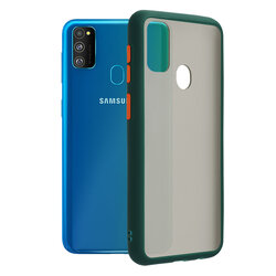 Husa Samsung Galaxy M30s Mobster Chroma Cu Butoane Si Margini Colorate - Verde Inchis