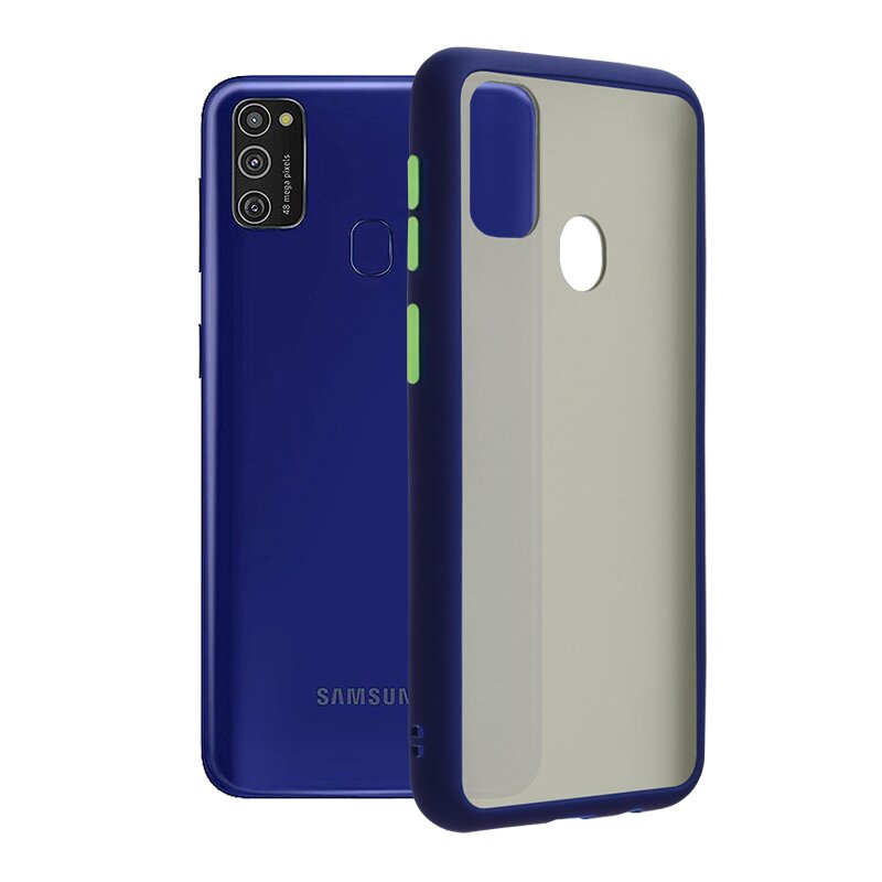 Husa Samsung Galaxy M21 Mobster Chroma Cu Butoane Si Margini Colorate - Albastru