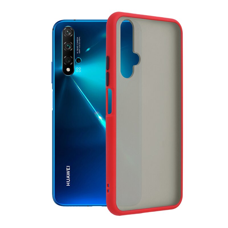 Husa Huawei Nova 5T Mobster Chroma Cu Butoane Si Margini Colorate - Rosu