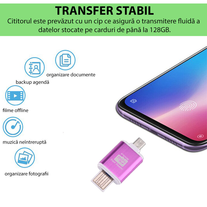 Card Reader OTG High-speed USB 2.0 + Micro-USB - CRM004 - Negru