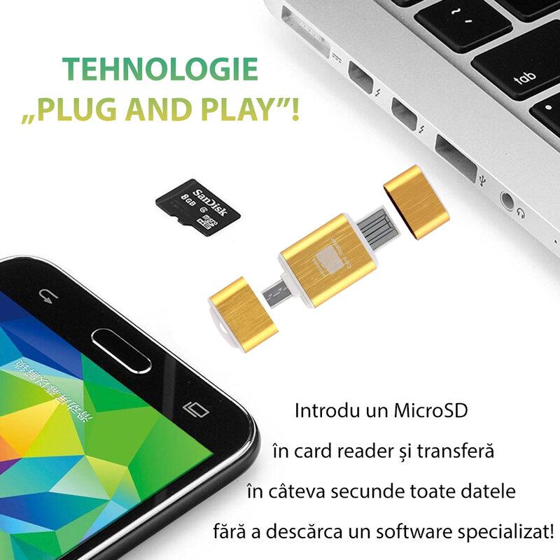 Card Reader OTG High-speed USB 2.0 + Micro-USB - CRM004 - Negru