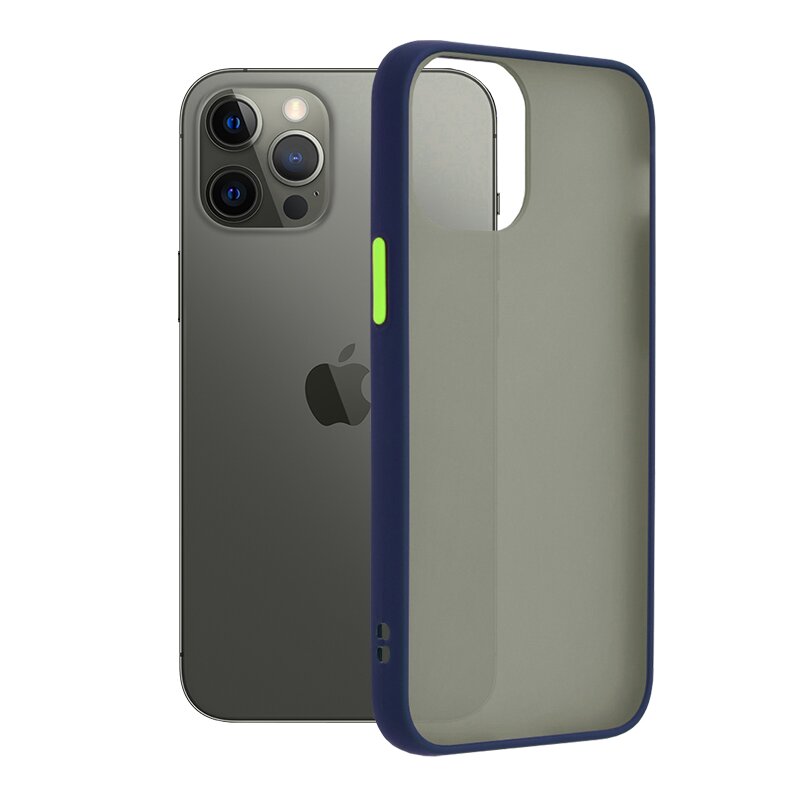 Husa iPhone 12 Pro Max Mobster Chroma Cu Butoane Si Margini Colorate - Albastru