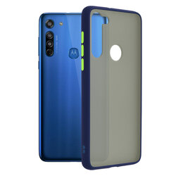 Husa Motorola Moto G8 Mobster Chroma Cu Butoane Si Margini Colorate - Albastru