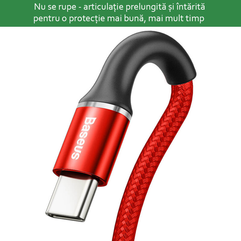 Cablu de date Baseus Halo 50CM USB - USB Type-C 3.0A - Rosu CATGH-A09