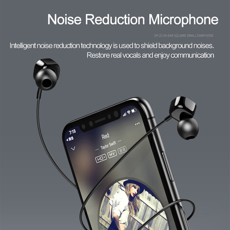 Casti In-Ear Cu Microfon USAMS EP-21 Square Small Earphone Wire 3.5mm - US-SJ206 - Black