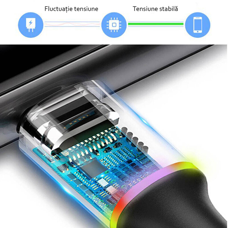 Cablu de date Baseus Halo 1M USB - USB Type-C 3.0A - Negru CATGH-B01