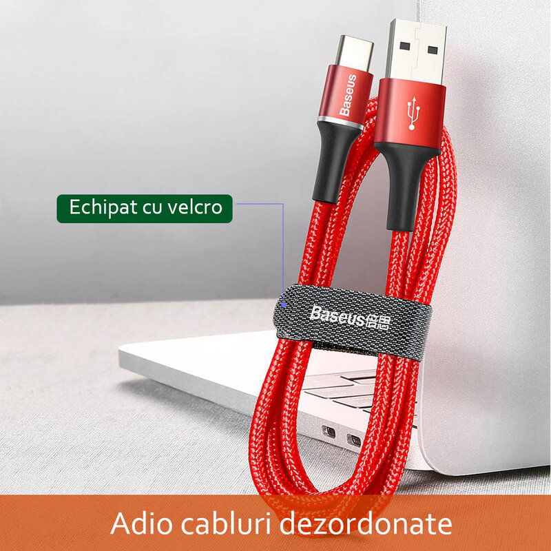 Cablu de date Baseus Halo 1M USB - USB Type-C 3.0A - Rosu CATGH-B09