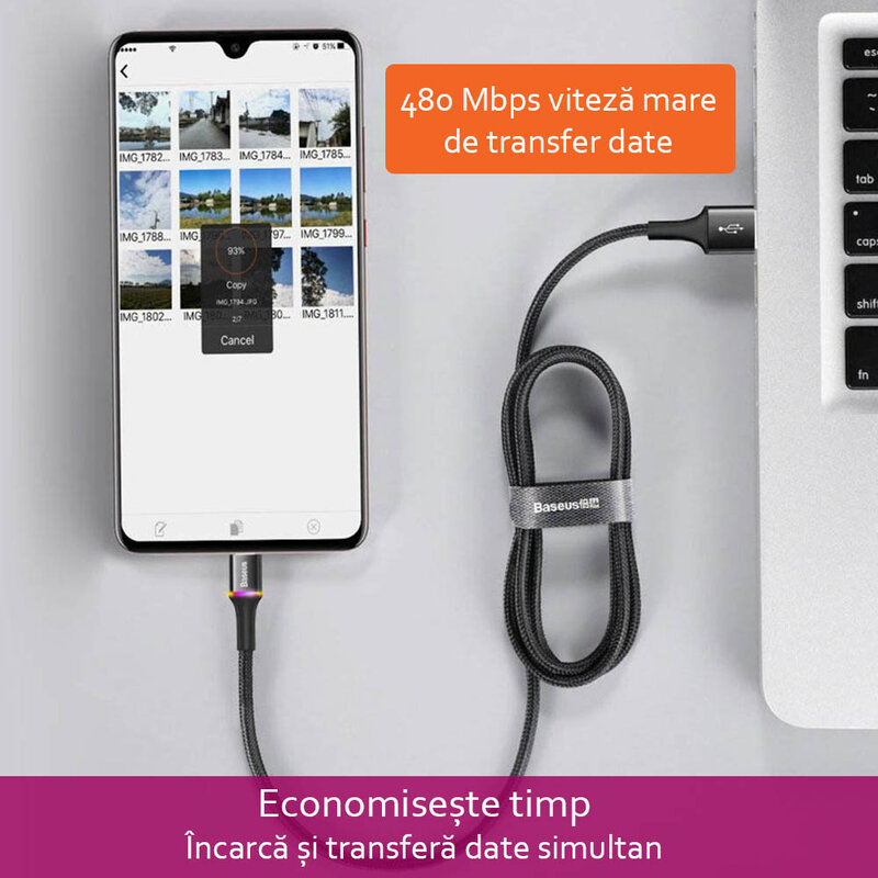 Cablu de date Baseus Halo 2M USB - USB Type-C 2.0A - Negru CATGH-C01