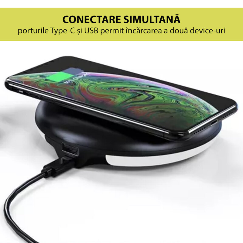 Incarcator wireless Mobster cu ceas desteptator, 15W, negru, L-AC-015