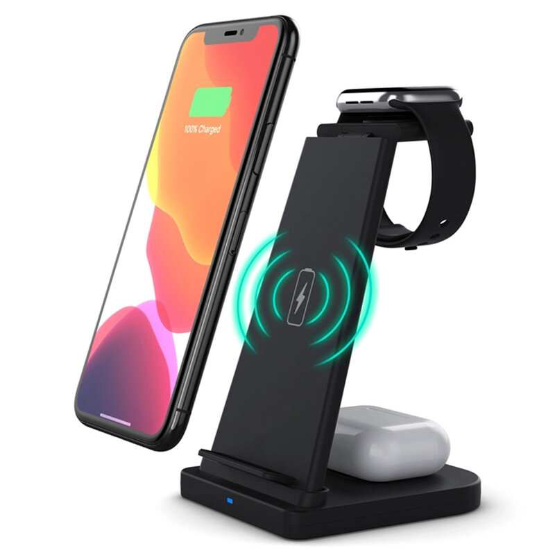 Incarcator wireless  Techsuit B-12, iPhone, AirPods, iWatch, 15W, negru