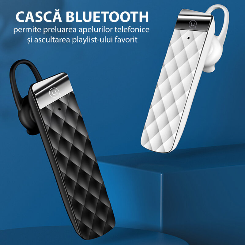 Casca wireless universala Usams BT1 cu Bluetooth si microfon, alb