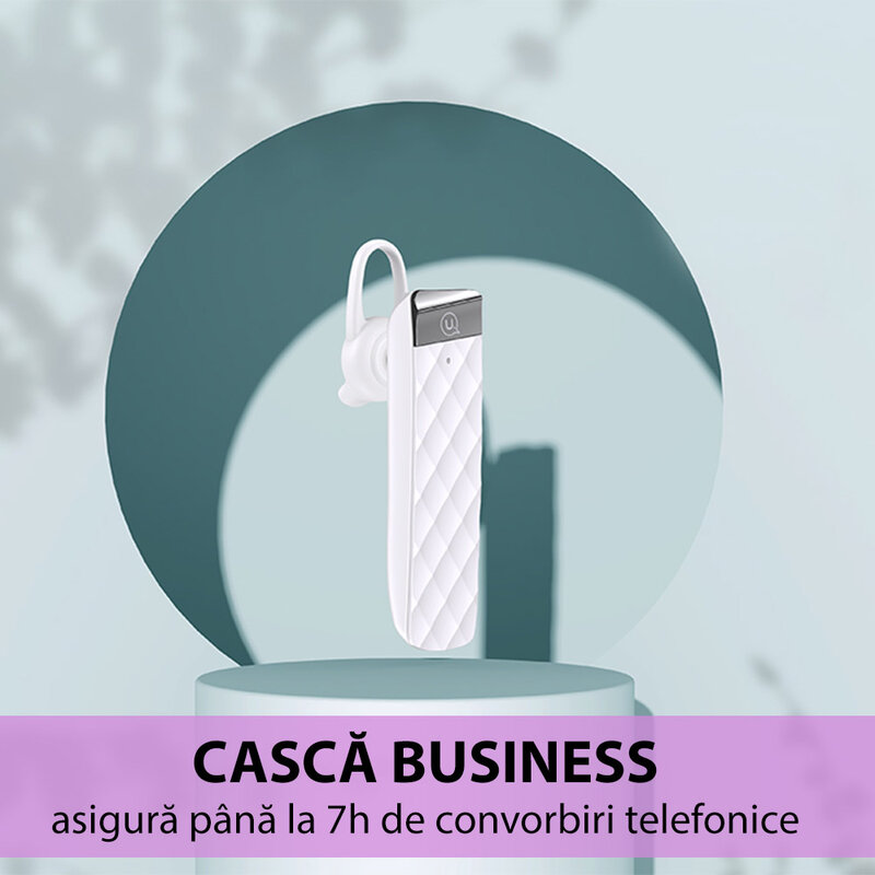 Casca wireless universala USAMS BT1 cu Bluetooth si microfon, alb