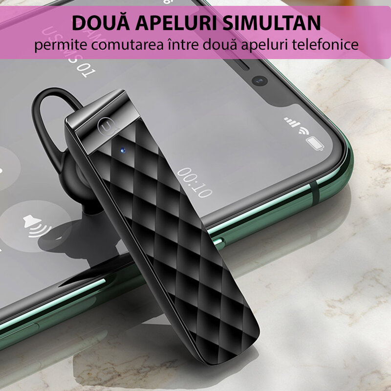Casca wireless universala Usams BT1 cu Bluetooth si microfon, negru
