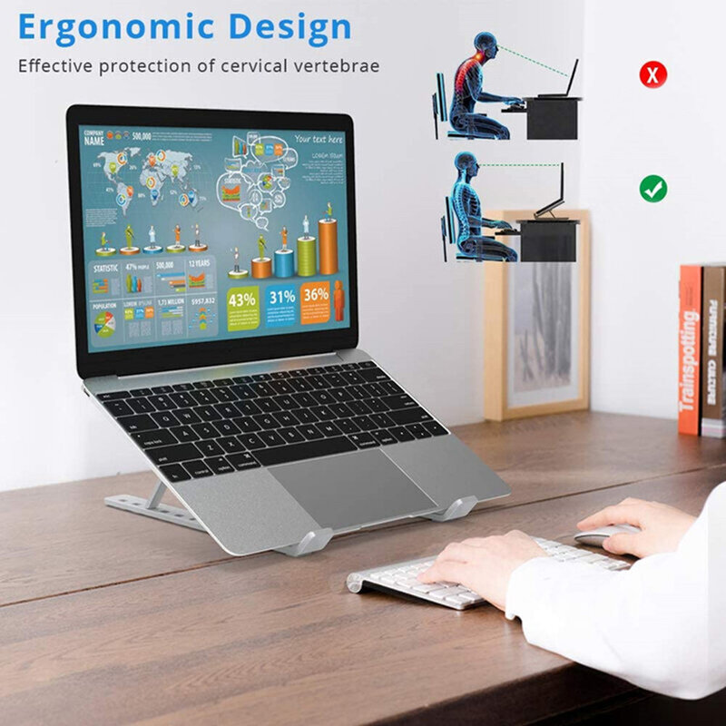 Suport laptop Techsuit, stand pliabil si reglabil universal, argintiu