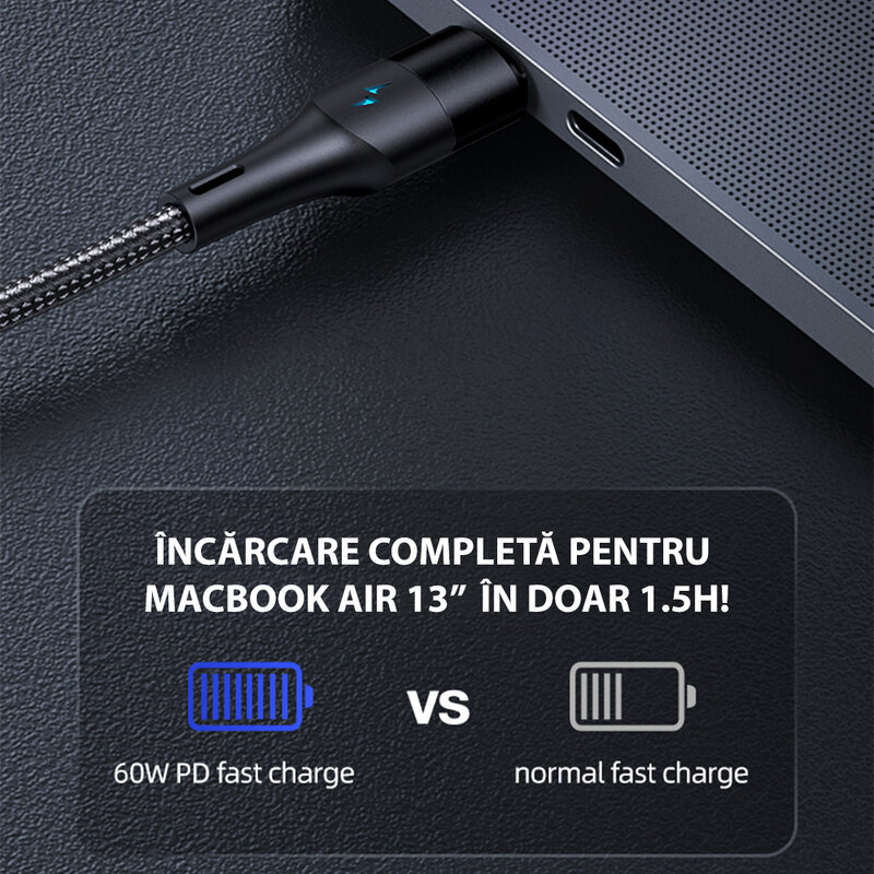 Cablu magnetic Type-C la Lightning 20W, Type-C PD 60W, Usams U66, 1.2m, albastru