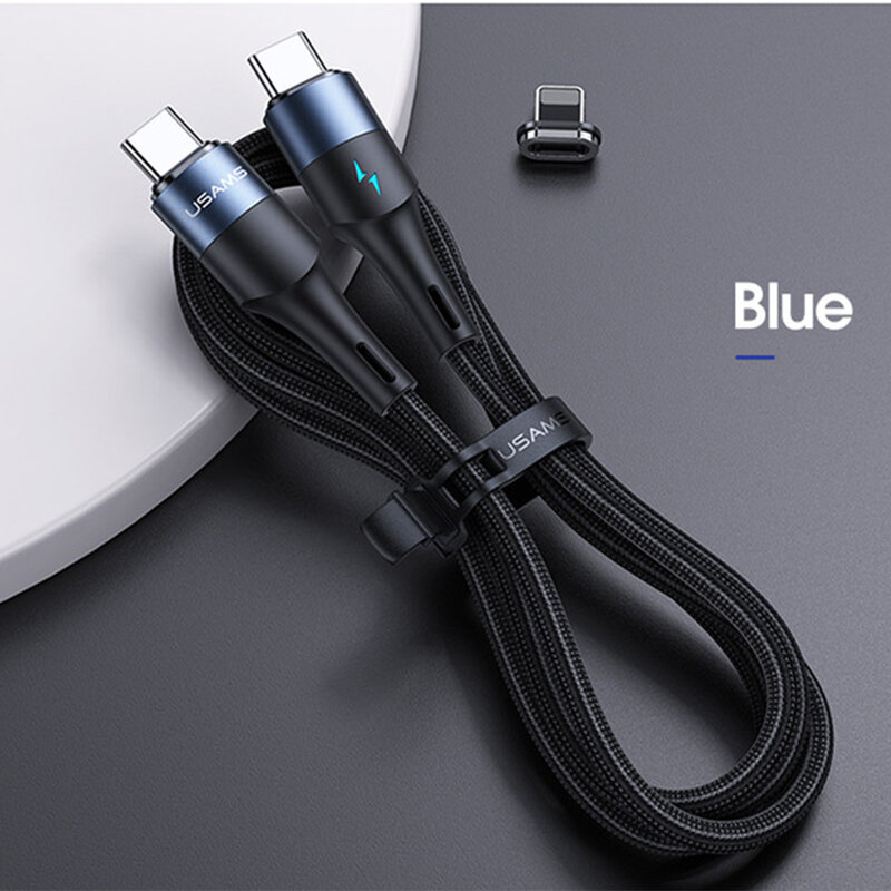 Cablu magnetic Type-C la Lightning 20W, Type-C PD 60W, USAMS U66, 1.2m, albastru