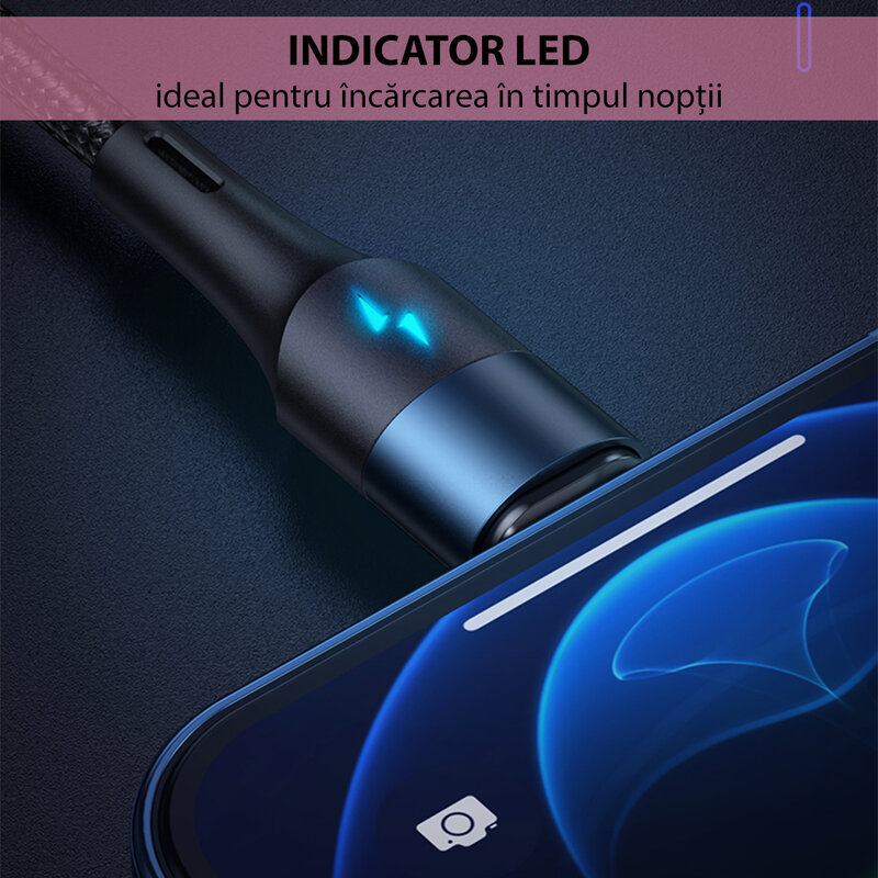 Cablu magnetic Type-C la Lightning 20W, Type-C PD 60W, Usams U66, 1.2m, albastru