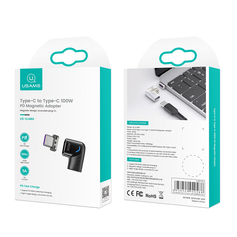 Convertor Usams AU13, adaptor Type-C la Type-C PD 100W, negru