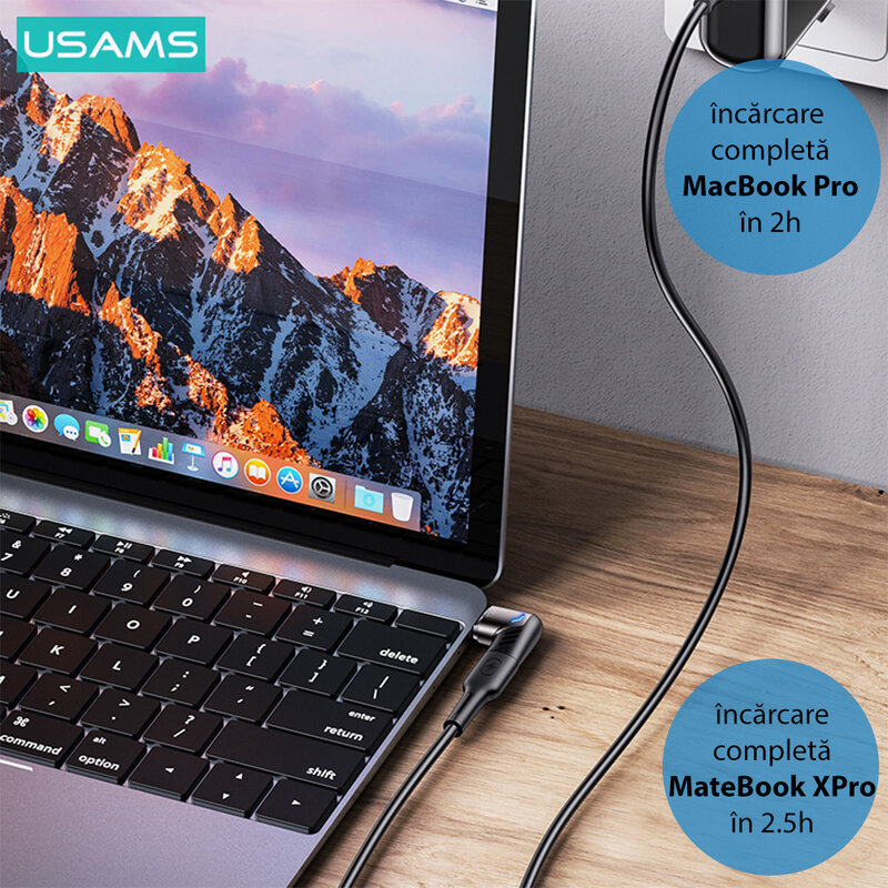 Convertor Usams AU13, adaptor Type-C la Type-C PD 100W, negru