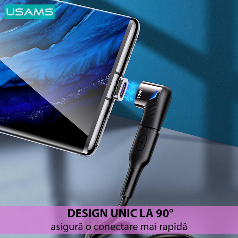 Convertor Usams AU13, adaptor Type-C la Type-C PD 100W, negru