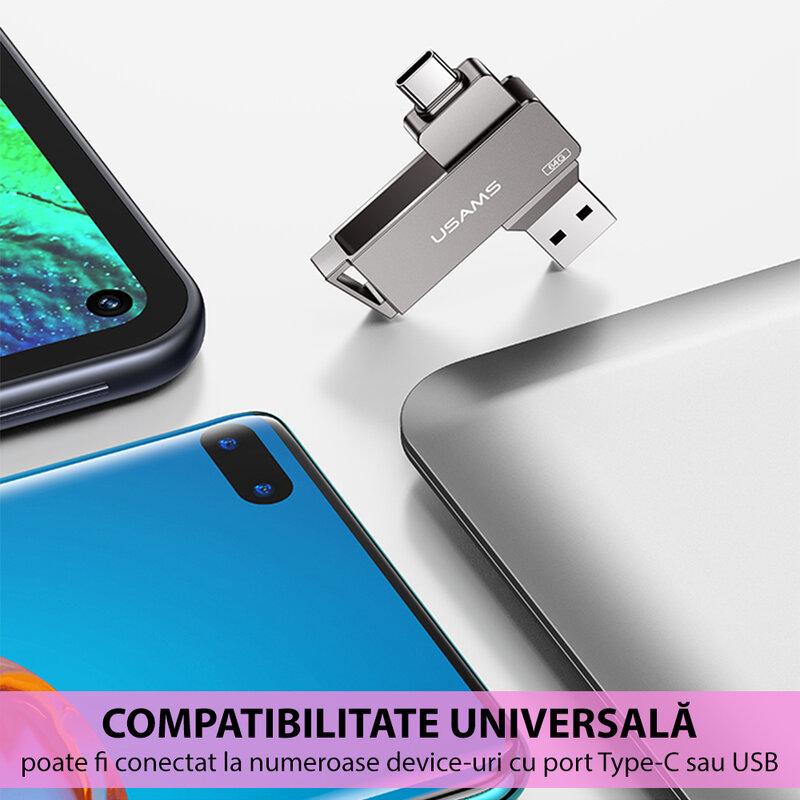 Stick de memorie USB, Type-C 32GB Usams flash drive, gri, US-ZB199