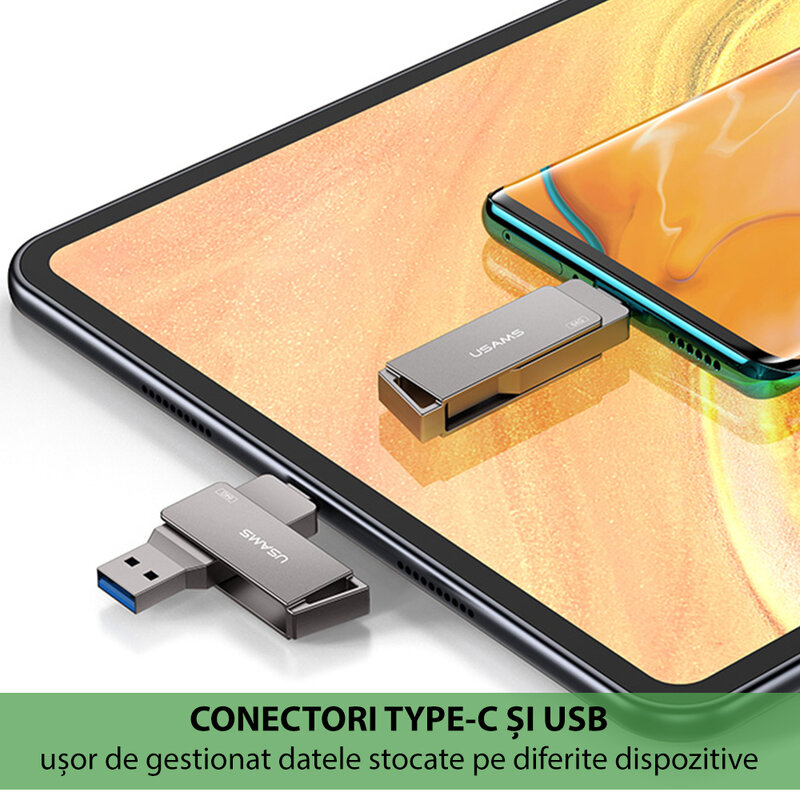 Stick de memorie USB, Type-C 16GB Usams flash drive, gri, US-ZB198