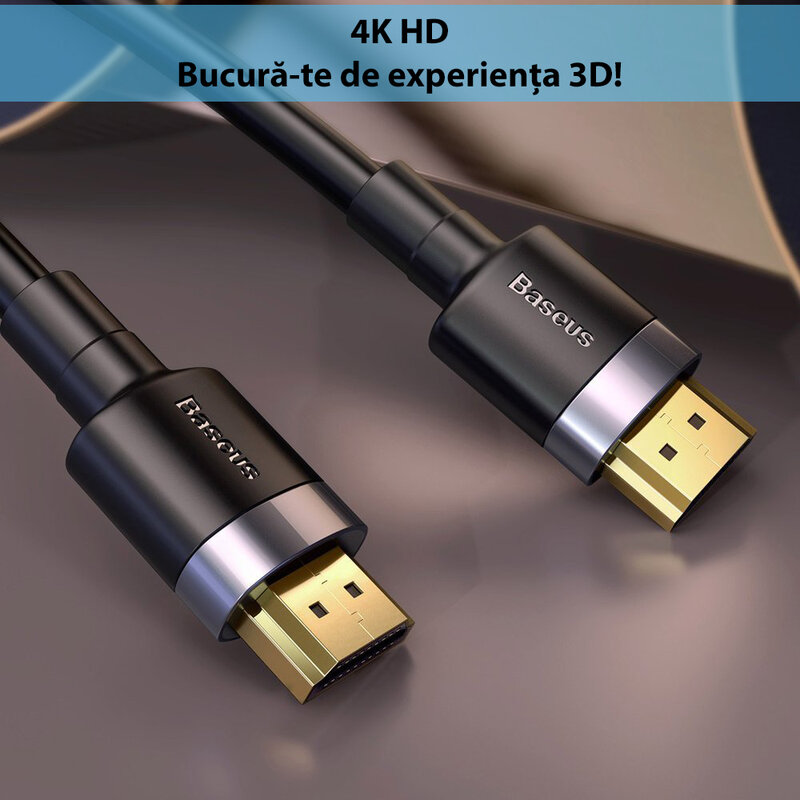 Cablu video 4K HDMI la HDMI Baseus, 18Gbps, 3m, gri, CADKLF-G01