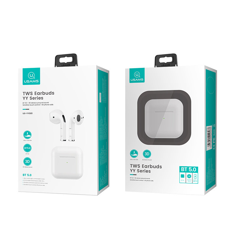Casti wireless in-ear Usams, TWS earbuds, Bluetooth, alb, BHUYY01