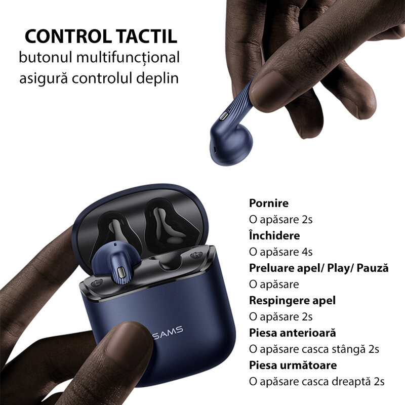 Casti wireless in-ear Usams, TWS earbuds, Bluetooth, alb, BHUSY01