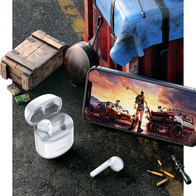 Casti wireless in-ear Usams, TWS earbuds, Bluetooth, alb, BHUSY01