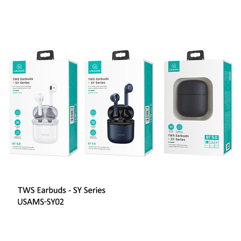 Casti wireless in-ear Usams, TWS earbuds, Bluetooth, albastru, BHUSY02