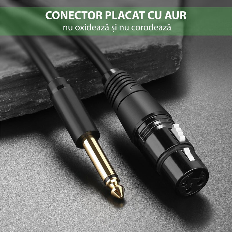 Cablu microfon, adaptor audio 6.35mm la XLR Ugreen AV131, 1m, negru, 20717