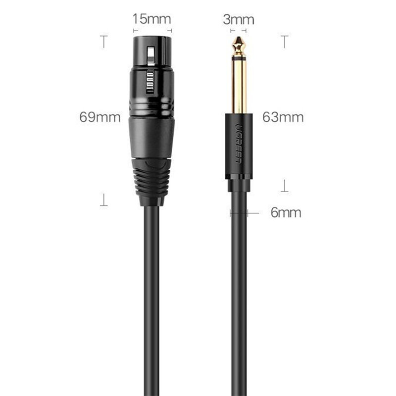 Cablu microfon, adaptor audio 6.35mm la XLR Ugreen AV131, 2m, negru, 20719
