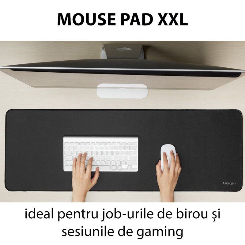 Mouse pad gaming XXL Spigen A103, antiaderent, lavabil, negru