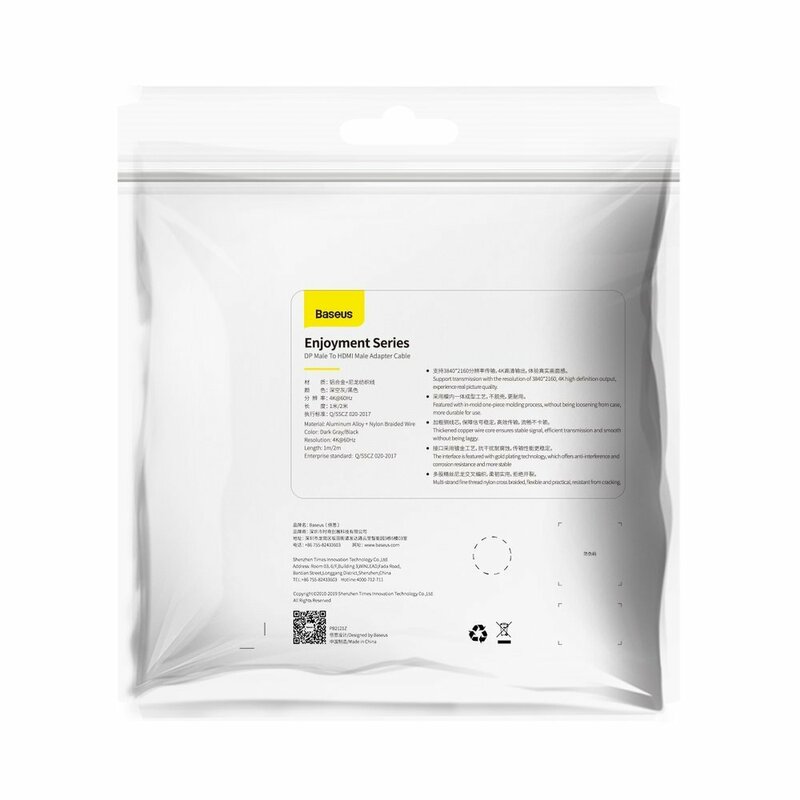 Cablu adaptor DisplayPort la HDMI Baseus, convertor video 4K@60Hz, 1m, gri, CAKSX-H0G