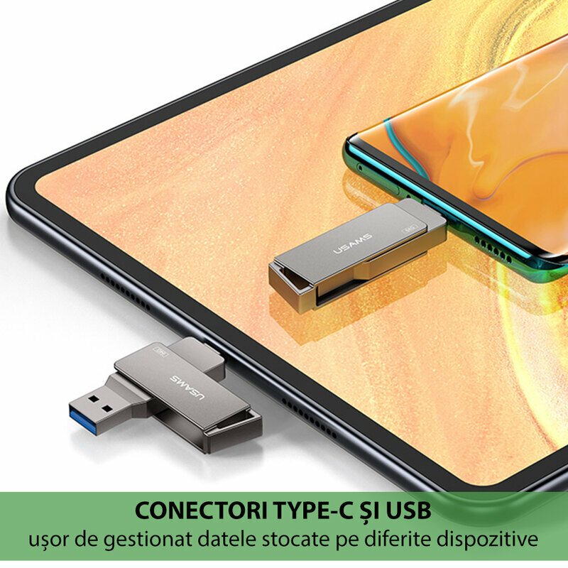 Stick de memorie USB, Type-C 128GB Usams flash drive, gri, US-ZB201