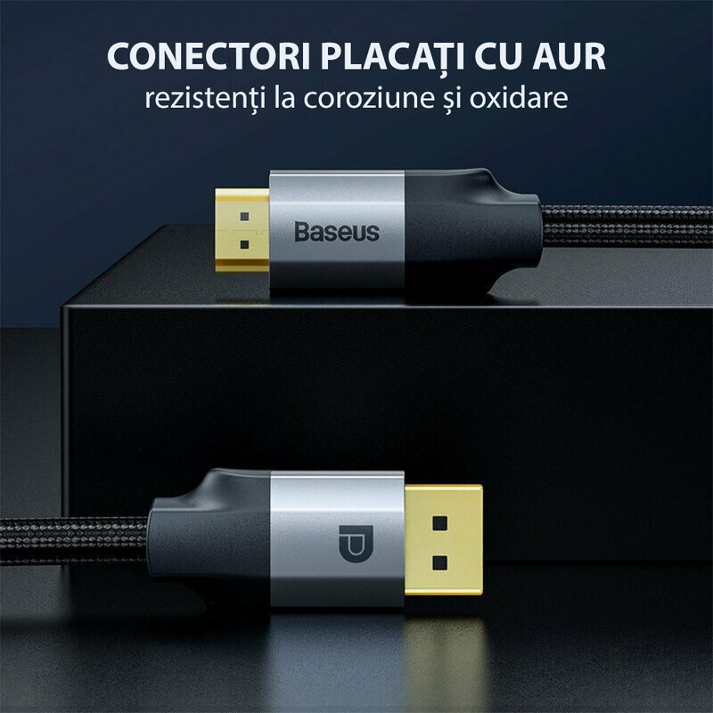 Cablu adaptor DisplayPort la HDMI Baseus, convertor video 4K@60Hz, 1m, gri, CAKSX-H0G