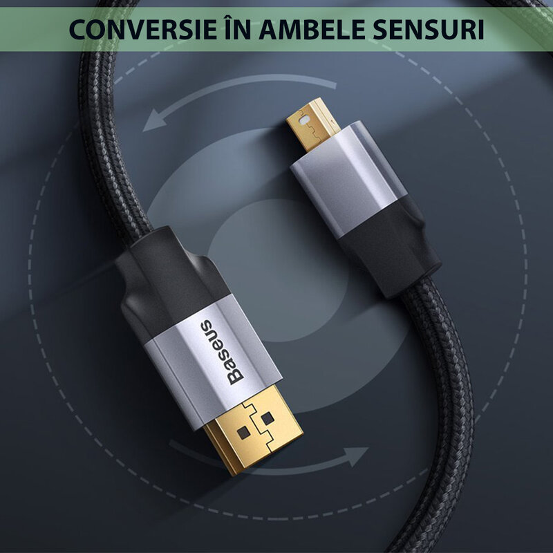 Cablu adaptor Mini DisplayPort la DisplayPort Baseus, 4K@60Hz, 3m, gri, CAKSX-P0G