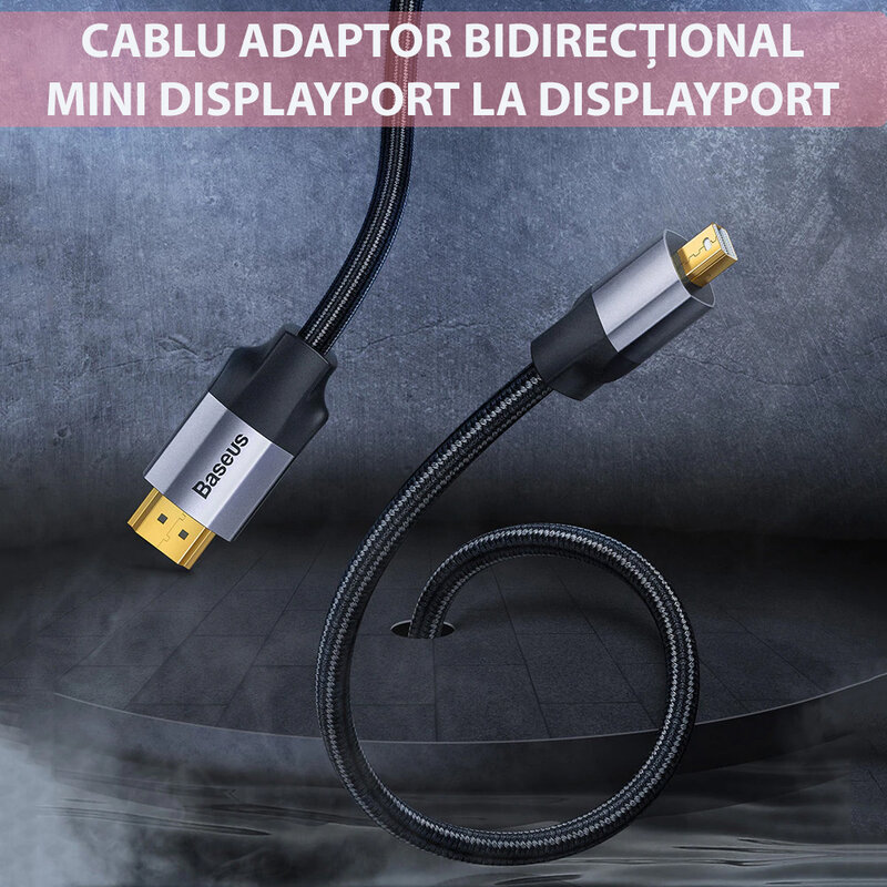 Cablu adaptor Mini DisplayPort la DisplayPort Baseus, 4K@60Hz, 3m, gri, CAKSX-P0G