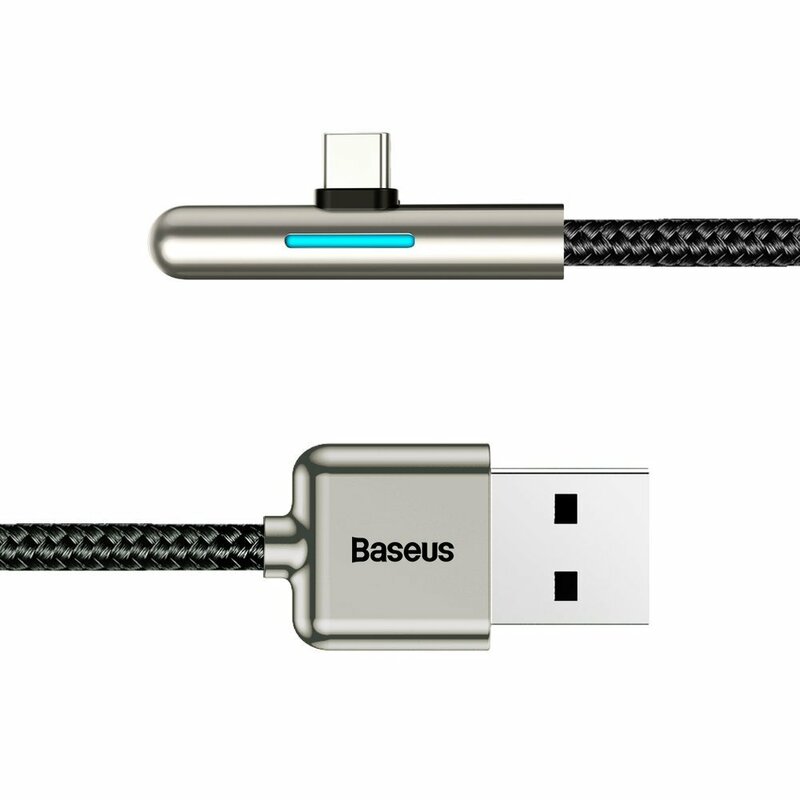 Cablu de date Baseus USB la Type-C 90°, 4A, 40W, 0.5m, negru, CAT7C-A01